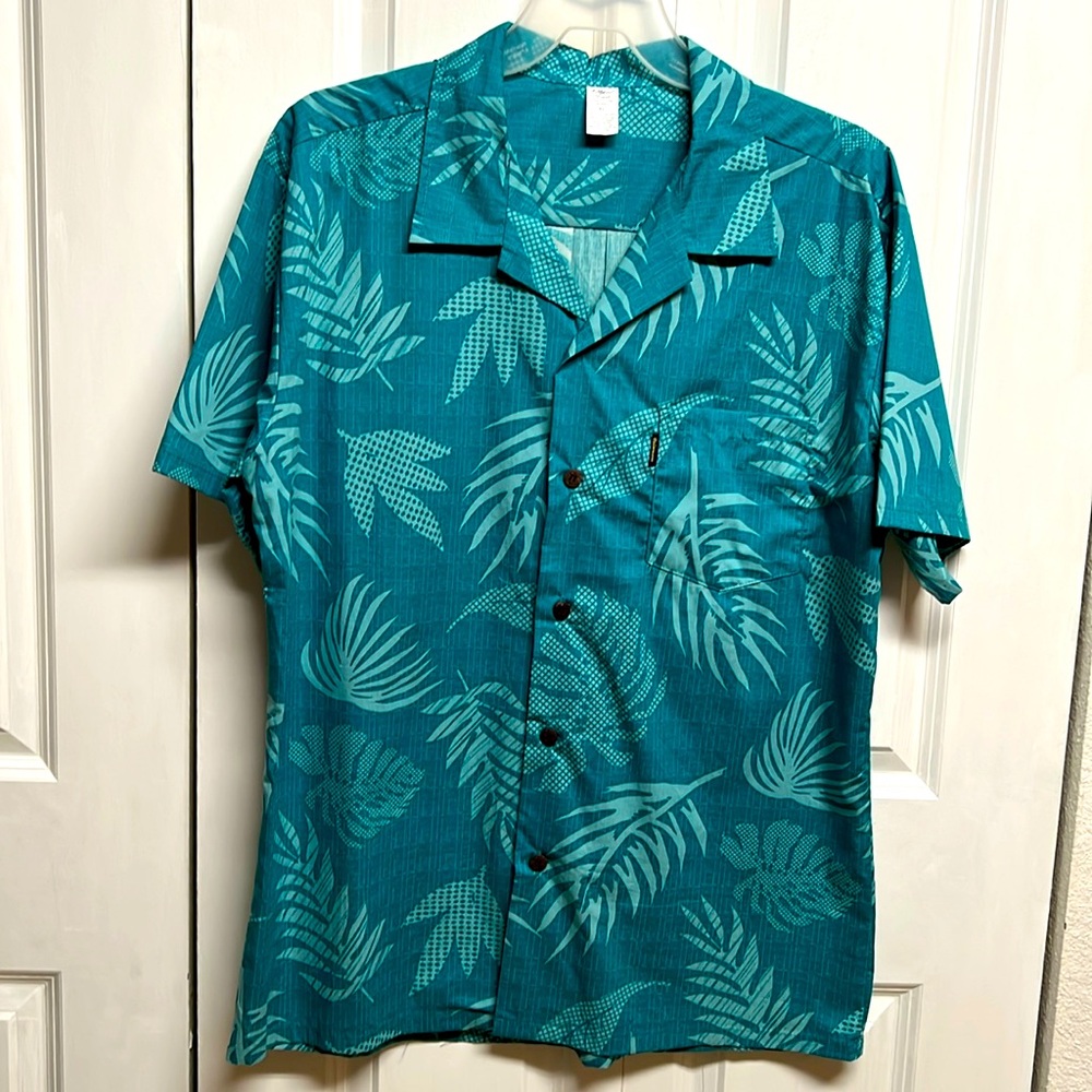 Palm Wave Teal Tropical Print Pocket Short Sleeve Hawaiian Shirt Size XL